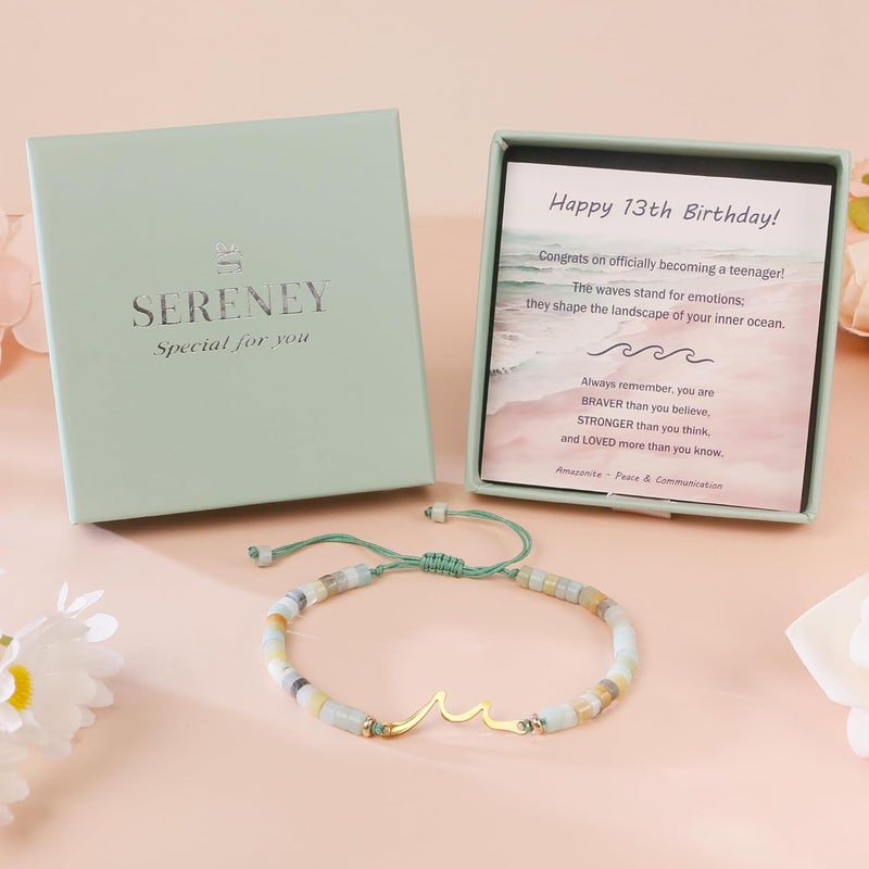 Sereney Birthday Gifts for Women, Wave Bracelet as 13th 16th 18th 21st 40th 50th 60th Birthday Gifts for Girls, Adjustable Natural Stone Bracelet as Valentines Day Gifts for Teen Girls Gifts Idea - Image 5